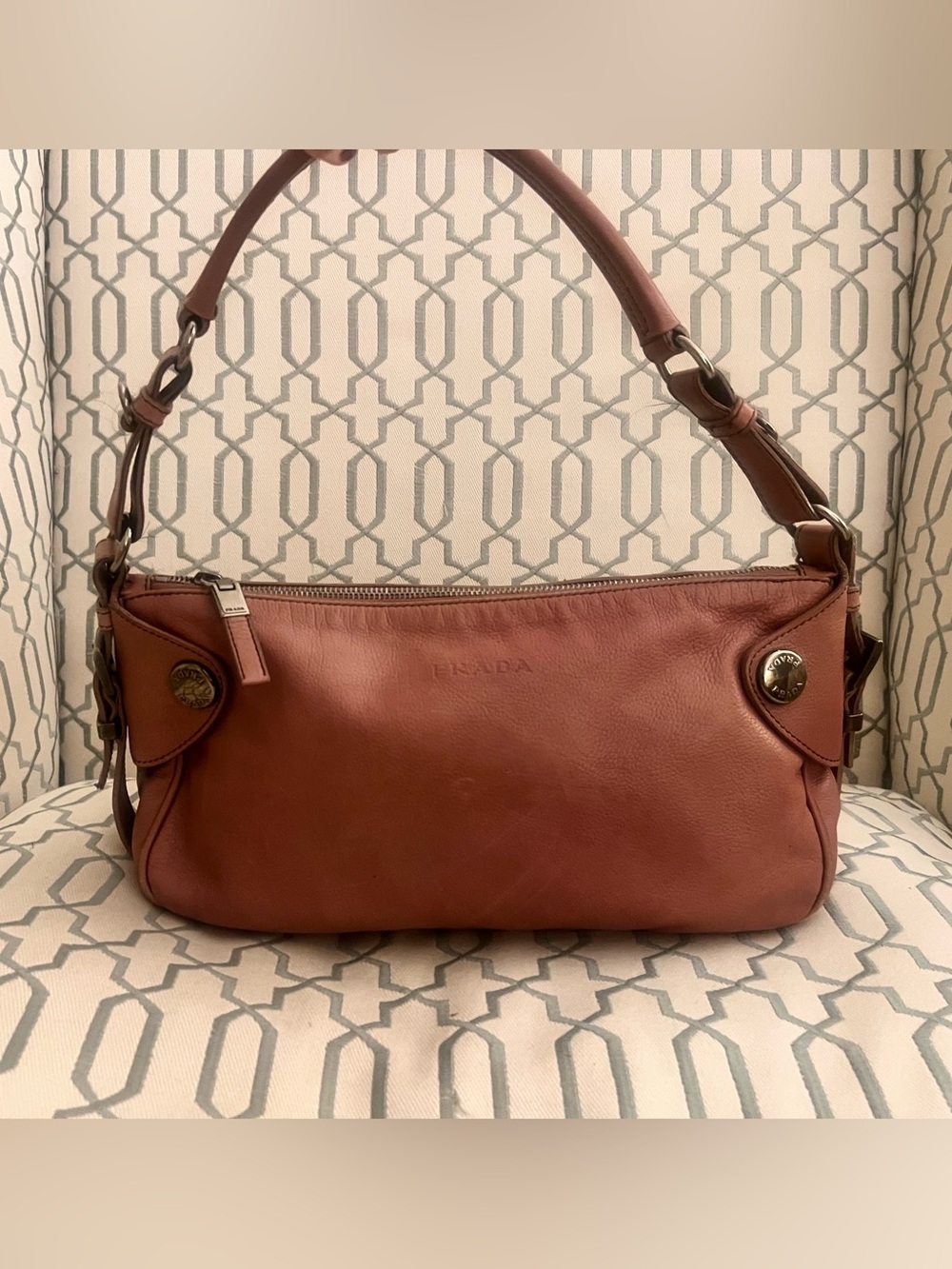 Vintage Prada Buffalo Snap Leather Shoulder Bag